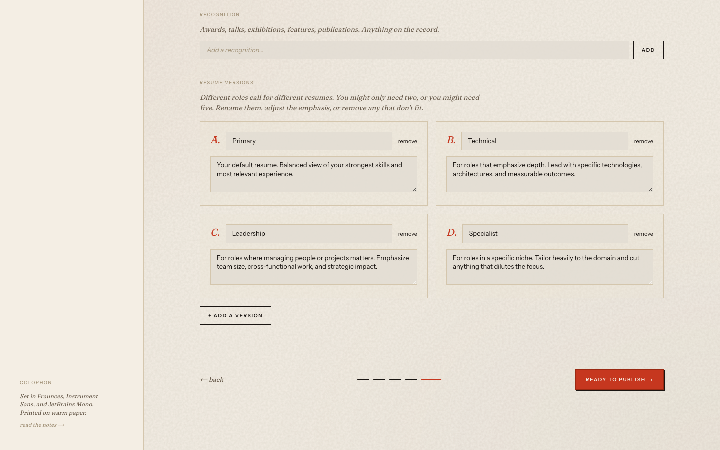 Resume versions